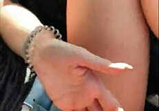 Blonde fingers herself in public car