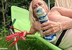 Mega dildo stretches prolapse pussy