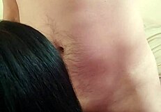 Mature girlfriend gives deep throat blowjob and swallows cum