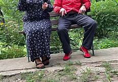 Curvy mother-in-law outdoor fun