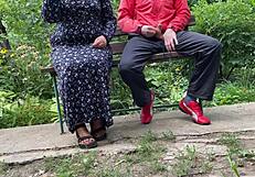 Curvy mother-in-law outdoor fun