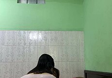 Asian amateur teen girl does homemade workout with thong panties on