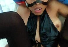 petite venezuelan model chats with best friend after costume party