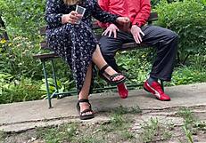 Curvy mother-in-law outdoor fun