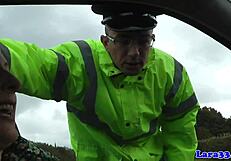 Mature Woman Caught Masturbating, Then Fucks the Patrol Cop in Close-Up Action