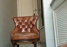 Guy of Big Dick Takes Armchair to Bathroom and Masturbates