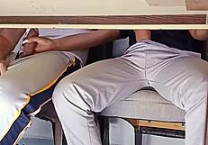 Forbidden passion hot student teases under table