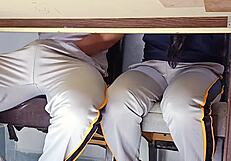 Forbidden passion hot student teases under table