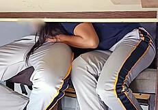 Forbidden passion hot student teases under table