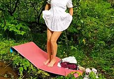 i stood up in doggystyle position and lifted my dress to reveal no panties