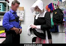 Troublemaking teen pays security cop with tight pussy in office punishment