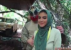 A muslim army guy returns home and fucks his petite white teen girlfriend outdoors in uniform.