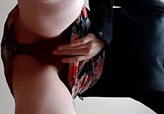 Brunette with tight pussy cums on face