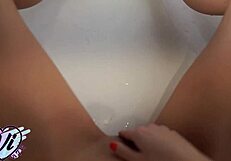 teen masturbates pussy in the bathroom under running water?