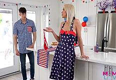 Cheating Stepmommy Teases Striptease and Cum with Stars Stripes Stepsons