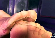 beautiful mistress feet and ass in flesh-colored pantyhose teasing you