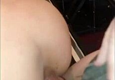 brunette gets anal fucked by guy in feminine clothes