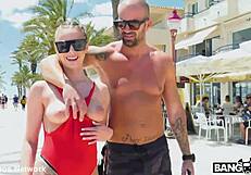 Lya's risky sex on the bench with blonde blowjob and european latina