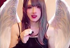 angel with crotch masturbates while streaming suggestively
