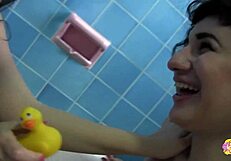 After Their Lovely Lesbian Date The Two Busty Brunettes Share A Bath While Having Sex
