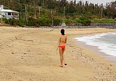 saka okada in silk bikini by the beach