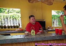 petite teen shares a friendly ride with senior neighbor outdoors