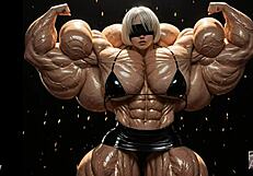 2b transforms into a muscular giantess in pump factory fmg ai animation