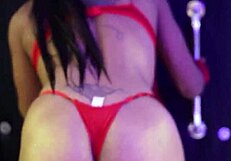 Ebony fitness babe rides white cock and gets covered in cum on face and tits