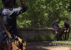 Spanish hottie gangbanged in public!