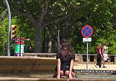 Spanish hottie gangbanged in public!
