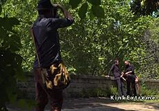 Spanish hottie gangbanged in public!