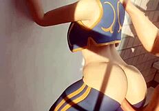 Fortnite Chun Li sneaks sex in bathroom with rough anal blowjob squirting