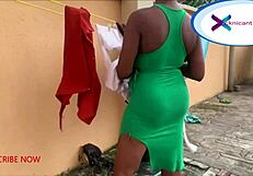 Is About To Rain I Waited For Her To Take Clothes From Ropes And Pound Squirting Pussy