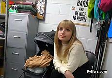 oh wow, hottie steals dildo and gets big dick in back office 😏