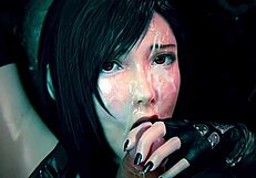 Brunette with big tits handles cumshot