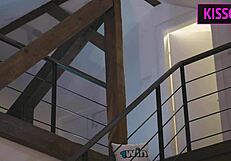 Busty maid strips naked, sucks cock, gets creampie