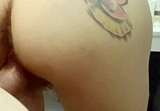 i come to fuck my pretty redhead neighbor with hairy pussy and cum on her ass