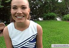 busty cheerleader flashing boobs outdoor