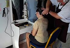 the barber says, undress for your haircut, lady