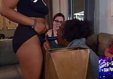 Housewife uses strap-on for naughty lesbian fun with bisexual partner