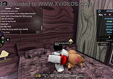 rough doggystyle fucking bends her over deep in the roblox condo while she deepthroats eagerly