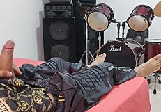 man masturbates his big cock in front of the camera