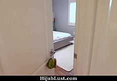 Horny hijab teen bends over for big cock blowjob and doggystyle sex