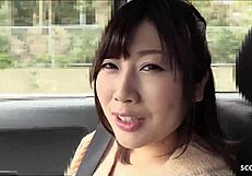 japanese teen's heart pounds during first blowjob with old guy in car