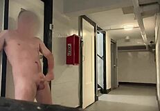 public stroking and cum almost caught?