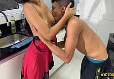 married wife moans loudly in kitchen before greedy anal fuck