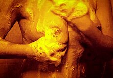 Horny milf enjoys slow motion shower massage