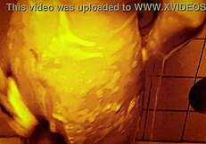 Horny milf enjoys slow motion shower massage