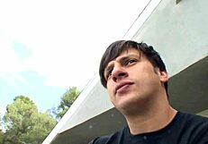 young brunette enjoys a homemade outdoor adventure with friends