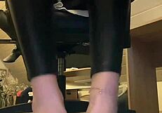 good morning i love the combination with leather pants and nylon socks barefoot feetworld fetish feet leather